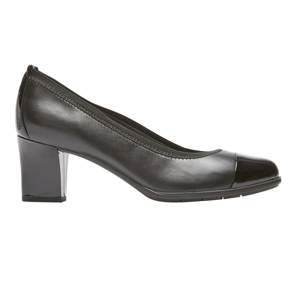 Rockport Singapore Womens Pumps - Total Motion Esty Luxe Cap Toe Black - WD7096413